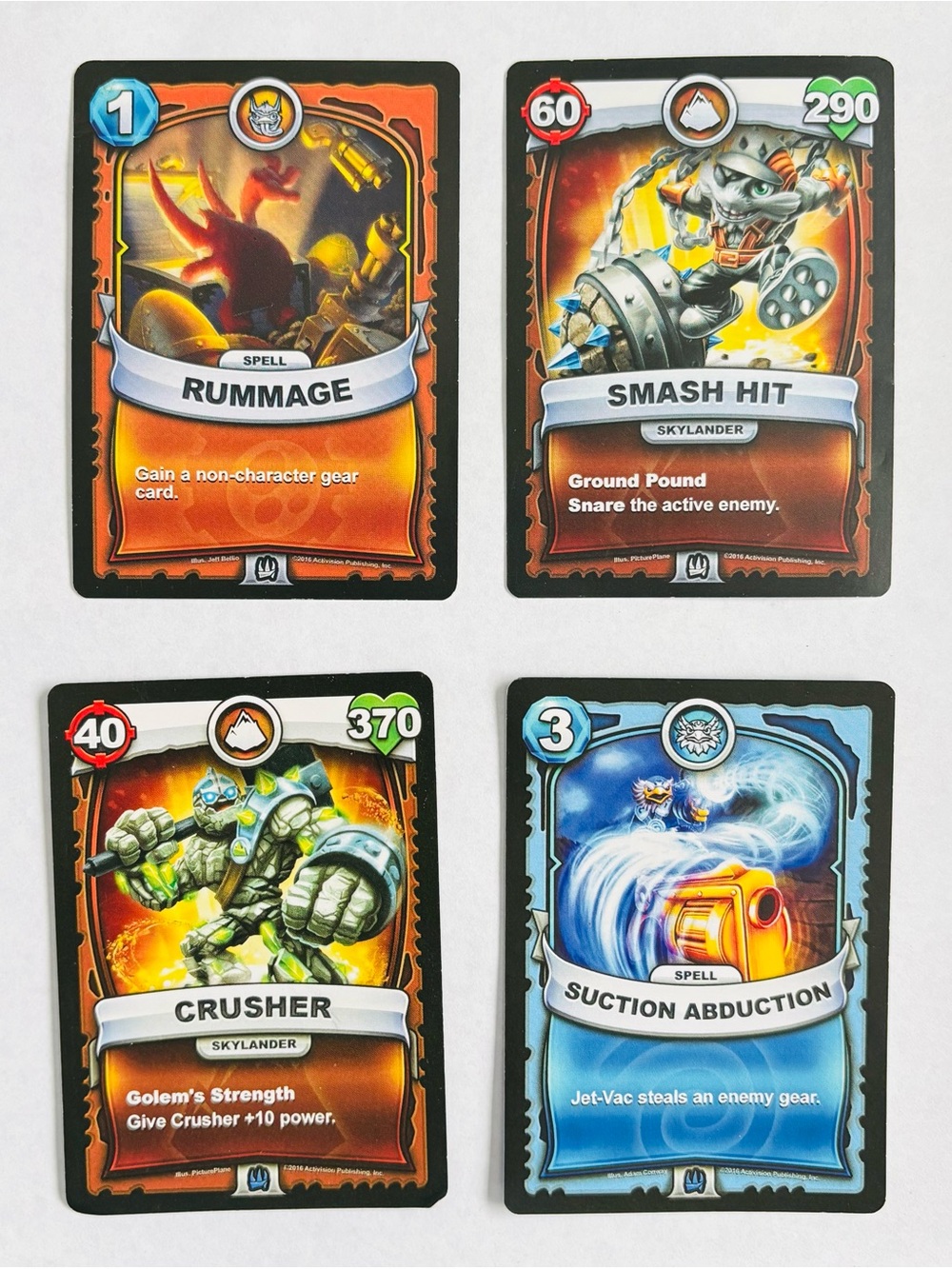 Skylanders Battlecast Cards Lot - Crusher, Smash Hit,Rummage,Suction Abduction